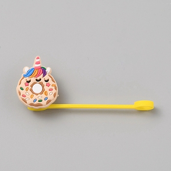 PVC & Silicone Dustproof Straw Cap, Cartoon Donut with Unicorn Hat Straw Tip Cover, Blanched Almond, 79mm, Donut: 32x23.5x14mm,  Hole: 8mm