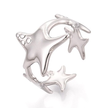 304 Stainless Steel Cuff Rings for Women, Starfish, Stainless Steel Color, 15.5mm, US Size 7 1/4(17.5mm)