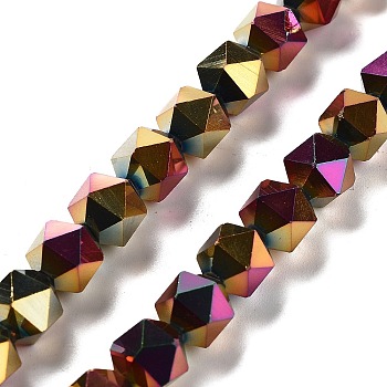 Electroplate Glass Beads Strands, Full Plated, Polygon, Rainbow Plated, 9x9x9mm, Hole: 1.4mm, about 60pcs/strand, 22.44''(57cm)