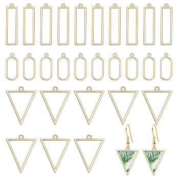 30Pcs 3 Styles Alloy Open Back Bezel Pendants, For DIY UV Resin, Epoxy Resin, Pressed Flower Jewelry, Light Gold, 25~38x11~27.5x1.5~2mm, Hole: 1.5~2.5mm, 10pcs/style
