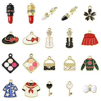 20Pcs 20 Styles Alloy Enamel Pendants, Mixed Shapes, Mixed Color, 9~23x6~20.5x1~7mm, Hole: 1.4~1.8mm, 1pc/style