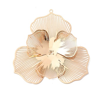 Iron Filigree Pendants,  Double Layer Flower Charm, Light Gold, 50x50x5mm, Hole: 1.2mm