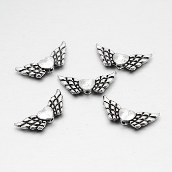 Tibetan Style Alloy Wing Beads, Antique Silver, 9x22x3mm, Hole: 1mm