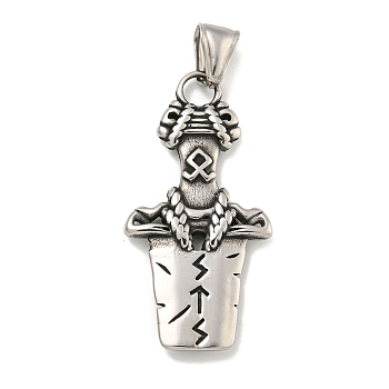 316 Surgical Stainless Steel Pendants, Broken Sword Charm, Antique Silver, 44.5x22.5x4mm, Hole: 4x7.5mm