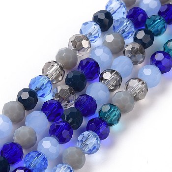 Glass Beads Strands, Faceted(32 Facets), Round, Blue, 5.5mm, Hole: 1mm, about 95pcs/strand, 20.47''(52cm)