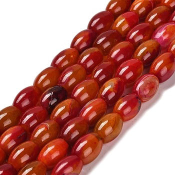 Natural Agate Beads Strands, Bongo Shape, Dyed & Heated, Drum, Red, 13~14x10mm, Hole: 1.2mm, about 28pcs/strand, 15.16''(38.5cm)