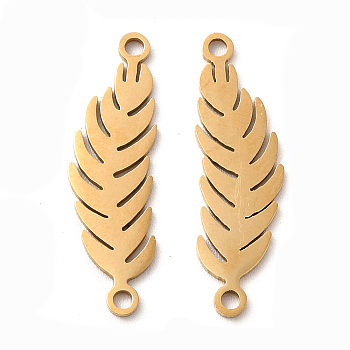 201 Stainless Steel Connector Charms, Hollow Feather Links, Golden, 24x7x1mm, Hole: 1.4mm