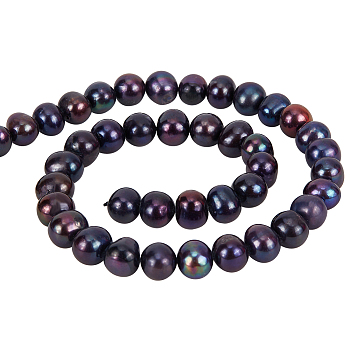 1 Strand Natural Cultured Freshwater Pearl Beads Strands, Dyed, Potato, Prussian Blue, 7~10x7~8mm, Hole: 0.6~0.7mm, about 50pcs/strand, 14.17 inch(36cm)