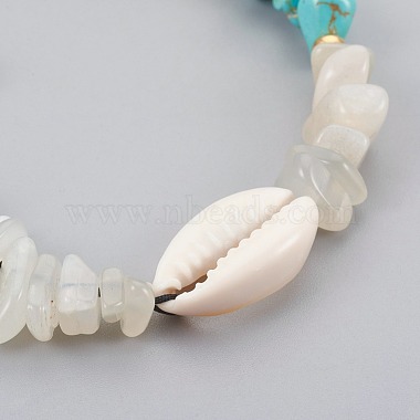 Synthetic Turquoise(Dyed) & Natural White Moonstone Chip Braided Bead Bracelets(BJEW-JB04080-03)-2