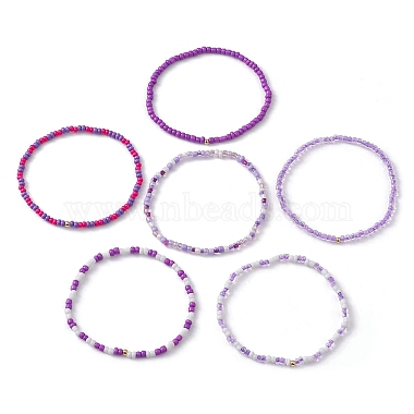 6Pcs Glass Seed & Brass Beaded Stretch Bracelets Set(BJEW-JB09538-01)-3