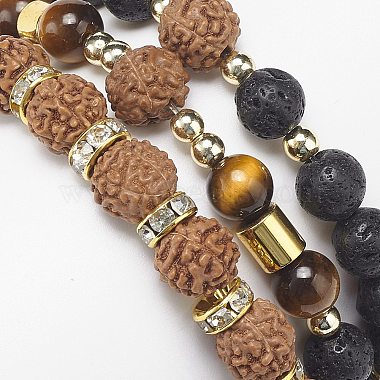 3 pièces 3 style naturel rudraksha & oeil de tigre & pierre de lave ensemble de bracelets extensibles perlés(BJEW-JB09024)-5