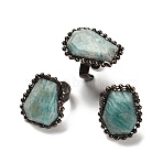 Natural Amazonite Open Cuff Ring, with Brass Findings, Nuggets, Inner Diameter: 17.5~18mm(RJEW-M166-03R-A)