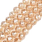 Electroplate Transparent Glass Beads Strands, Rondelle, Faceted, Faceted, PeachPuff, 7.5~8x6.5~7mm, Hole: 1.2mm, about 70pcs/strand, 19.29~19.37''(49~49.2cm)(GLAA-H040-01E)
