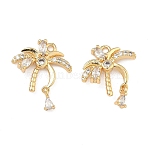 Brass Micro Pave Clear Cubic Zirconia Pendants, Tree Charms, Real 18K Gold Plated, 18x16x3mm, Hole: 1.5mm(KK-T080-22G)