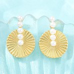 Brass with ABS Imitation Pearl Stud Earrings, Round, Real 16K Gold Plated, 28.5x19.5mm(KK-CBAD104-02G)