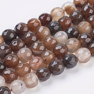 Natural Agate Beads Strands, Faceted, Dyed, Round, Coffee, 8mm, Hole: 1mm, about 48pcs/strand, 15 inch(G-G580-8mm-10)