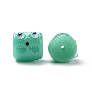 Halloween Opaque Resin Beads, Column with Monster Face, Medium Aquamarine, 13x12.5x14mm, Hole: 2mm(RESI-E023-01F)