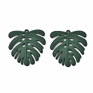 Spray Painted Alloy Pendants, Tropical Leaf Charms, Cadmium Free & Lead Free, Monstera Leaf, Dark Green, 35.5x33x2mm, Hole: 1.2mm(PALLOY-T077-117B-RS)