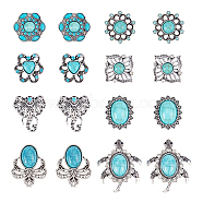 16Pcs 8 Style Alloy Snap Button, with Plastic Beads, Jewelry Buttons, Elephant & Flower & Oval, Antique Silver, 20~34x19.5~29x9~12mm, 2pcs/style(FIND-NB0003-58)