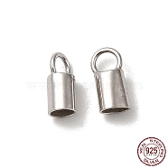 Rhodium Plated 925 Sterling Silver Cord Ends, End Caps, Column, Platinum, 7.5x3x2.5mm, Hole: 2mm, Inner Diameter: 2mm(STER-P055-01C-P)