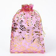 Rose Printed Organza Bags, Gift Bags, Rectangle, Orchid, 18x13cm(OP-R021-13x18-07)