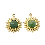 Natural African Jade Pendants, Faceted Sun Charms, with Vacuum Plating Real 18K Gold Plated 201 Stainless Steel Findings, 17x14x4mm, Hole: 1.5mm(STAS-J401-VC609)