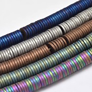 Electroplate Non-magnetic Synthetic Hematite Beads Strands, Heishi Beads, Disc/Flat Round, Frosted, Mixed Color, 6x1mm, Hole: 1mm, about 410pcs/strand, 16 inch(G-I175-20)