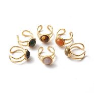Natural & Synthetic Mixed Gemstones Cuff Ring, with 304 Stainless Steel Findings, Flat Round, Golden, 10mm, US Size 8(18.1mm)(RJEW-JR00366)