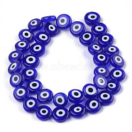 Handmade Evil Eye Lampwork Beads Strands, Flat Round, Blue, 9.5x3.5mm, Hole: 1.2mm, about 38pcs/strand, 14.1 inch~14.5 inch(LAMP-S191-02C-03)