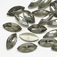 Pointed Back Glass Rhinestone Cabochons, Back Plated, Faceted, Horse Eye, Black Diamond, 12x6x3.5mm(RGLA-T083-6x12mm-03)