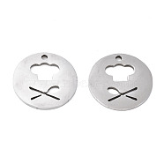 201 Stainless Steel Pendants, Laser Cut, Flat Round with Chef Cap, Stainless Steel Color, 15.5x15.5x1mm, Hole: 1.4mm(STAS-Q240-034P)