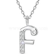SHEGRACE Rhodium Plated 925 Sterling Silver Initial Pendant Necklaces, with Grade AAA Cubic Zirconia and Cable Chains, Platinum, Letter.F, 15.74 inch(40cm)(JN902A)