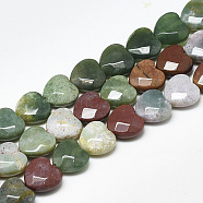 Natural Indian Agate Beads Strands, Faceted, Heart, 10x10x5mm, Hole: 1.2mm, about 20pcs/strand, 7.4 inch(G-S357-E01-03)
