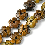 Natural Tiger Eye Beads Strands, Flower, 14x14x5.5mm, Hole: 1.2mm, about 29pcs/strand, 14.80''(37.6cm)(G-H023-B12-01)