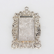 Vintage Tibetan Style Alloy Large Pendant Cabochon Bezel Settings, Cadmium Free & Lead Free, Antique Silver, Rectangle Tray: 19x38mm, 67x35x3mm, Hole: 3mm(X-TIBEP-O006-42AS)