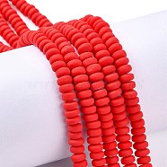 Handmade Polymer Clay Beads Strands, for DIY Jewelry Crafts Supplies, Flat Round, Red, 6~7x3mm, Hole: 1.5mm, about 113~116pcs/strand, 15.55 inch~16.14 inch(39.5~41cm)(CLAY-N008-008D)