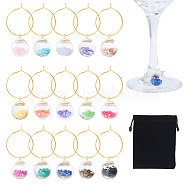 30Pcs 15 Colors Glass Ball with Star Glitter Sequins inside Wine Glass Charms, with Brass Rings, Mixed Color, 47mm, 2pcs/color(AJEW-GL00001)