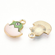 Printed Light Gold Tone Alloy Pendants, Chick in Egg Charms, Dark Sea Green, 15.5x12.5x2mm, Hole: 1.6mm(ENAM-N056-204E)