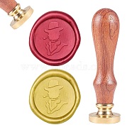 DIY Scrapbook, Brass Wax Seal Stamp and Wood Handle Sets, Gentleman, Golden, 8.9x2.5cm, Stamps: 25x14.5mm(AJEW-WH0100-369)