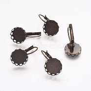 Vintage Brass Leverback Earrings Blank Base Cabochon Settings, Cadmium Free & Nickel Free & Lead Free, Antique Bronze, Flat Round Tray: 12mm, 24x13x3mm, Pin: 0.6mm(X-KK-M019-09AB-NR)
