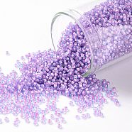 TOHO Round Seed Beads, Japanese Seed Beads, (937) Inside Color Aqua/Bubble Gum Pink Lined, 15/0, 1.5mm, Hole: 0.7mm, about 15000pcs/50g(SEED-XTR15-0937)