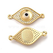 Rack Plating Real 18K Gold Plated Brass Micro Pave Clear Cubic Zirconia Connector Charms, Evil Eye Links with Handmade Lampwork, Cadmium Free & Lead Free, Long-Lasting, Clear, 13x27x4mm, Hole: 1.5mm(ZIRC-L102-02G-08)