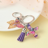 Resin Letter & Acrylic Butterfly Charms Keychain, Tassel Pendant Keychain with Alloy Keychain Clasp, Letter X, 9cm(KEYC-YW00001-24)