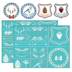 Self-Adhesive Silk Screen Printing Stencil, for Painting on Wood, DIY Decoration T-Shirt Fabric, Turquoise, Mixed Shapes, 280x220mm(DIY-WH0338-350)