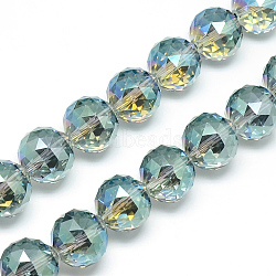 Electroplate Glass Bead Strands, Rainbow Plated, Faceted, Round, Pale Turquoise, 15~16x16mm, Hole: 2mm, about 50pcs/strand, 30 inch(EGLA-S137-16mm-01)