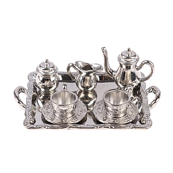 Dollhouse Simulation Mini Alloy Pattern Tea Set Model Ornament, Platinum, 65x48x50mm(PW-WG90939-01)