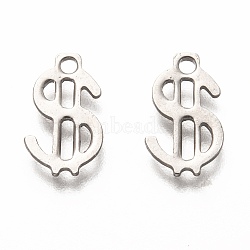 304 Stainless Steel Pendants, Laser Cut, Dollar Sign, Stainless Steel Color, 11.5x7x0.7mm, Hole: 1.4mm(STAS-I176-12A)