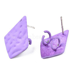 Spray Painted Iron Stud Earring Findings, with Double Vertical Loops, Kite, Medium Purple, 18x11mm, Hole: 3mm, Pin: 0.7mm(IFIN-N008-013B)