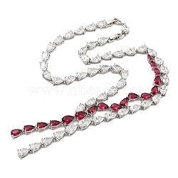 Brass Micro Pave Cubic Zirconia Necklaces, Teardrop, Crimson, 19.33 inch(491mm)(NJEW-H027-01P-06)