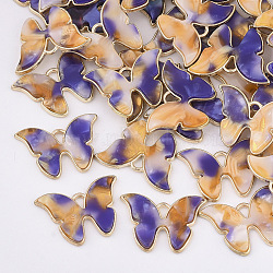 Alloy Pendants, with Cellulose Acetate(Resin), Butterfly, Light Gold, Purple, 15.5x22x3mm, Hole: 1.8mm(X-PALLOY-R111-05D)